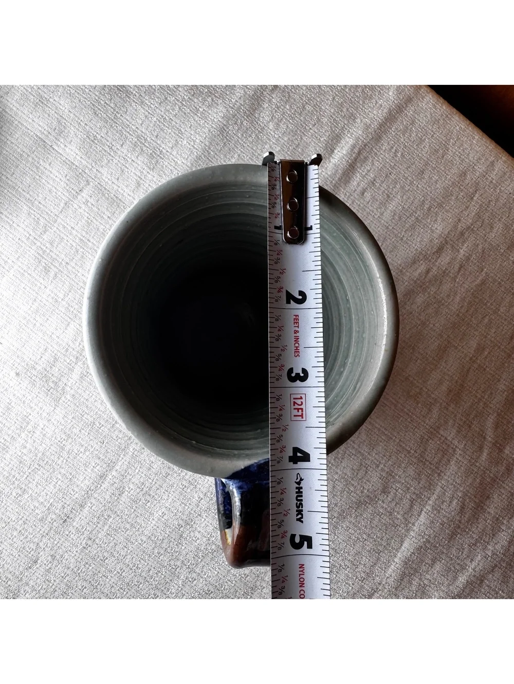 Vintage Studio Pottery Mug 5 Inch Hand Thrown Abstract Drip Glaze Coffee Cup